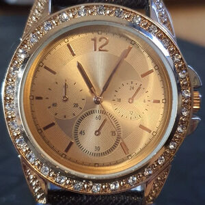 2 for $20😃FMDAL812 Goldtone/Rhinestone Leather Men's Watch